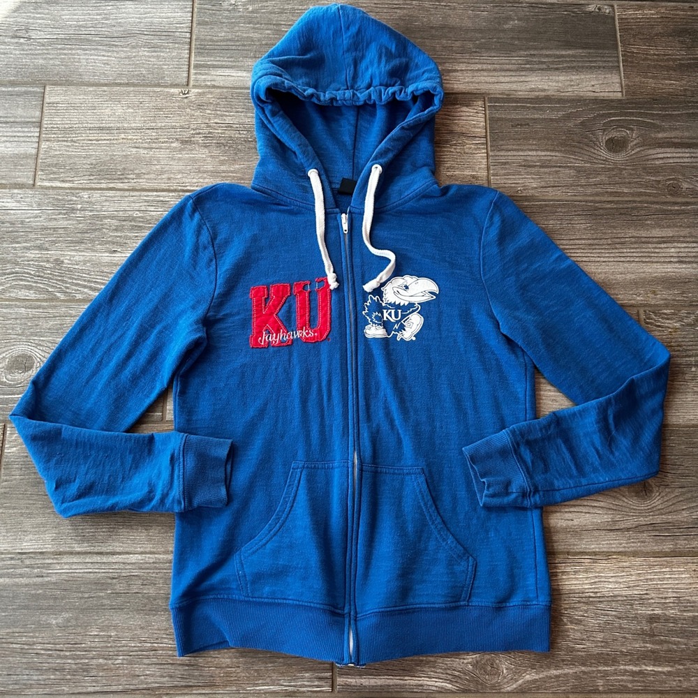 Kansas Jayhawks Royal Blue Zip Up Hoodie Athletic Sportswear Womens Medium
